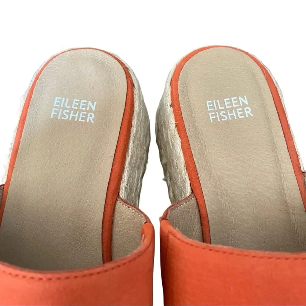 Eileen Fisher Tarry Toe Leather Espadrille Sandals Wedge Tangelo Orange 7.5 - Picture 3 of 8